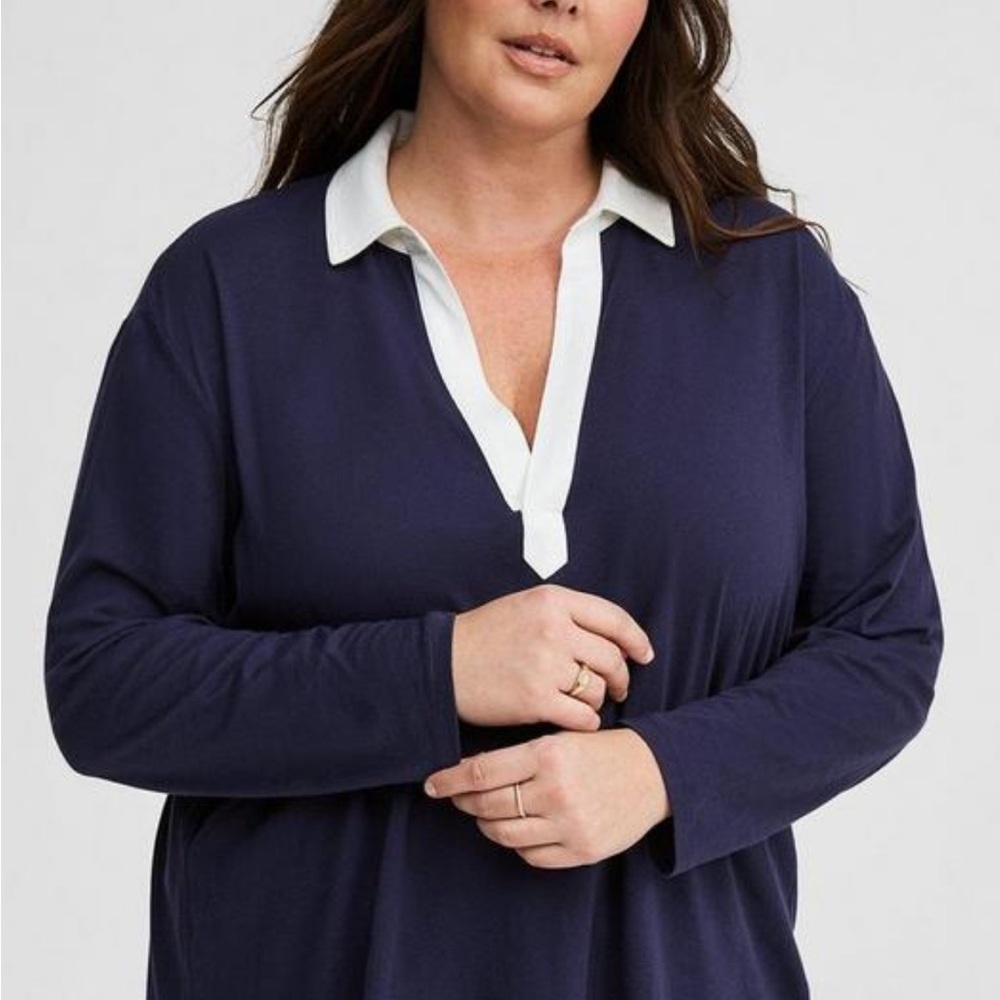 NWT Torrid Peacoat Navy Long Sleeve Collared Top Women’s Plus Size 0/Large/12